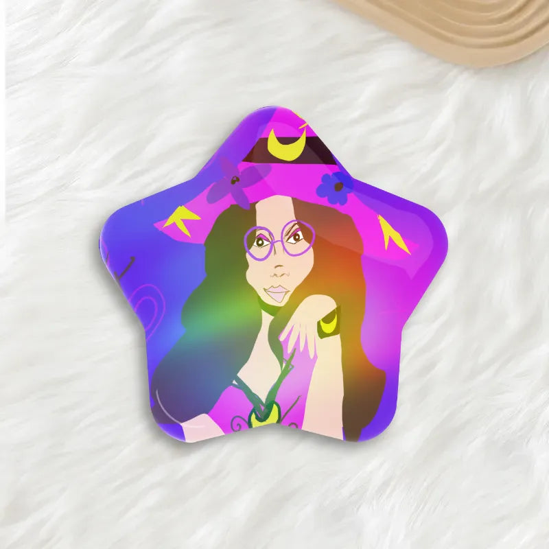 Hippie Witch Custom Star Button Pins