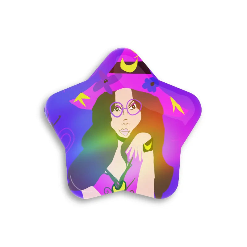 Hippie Witch Custom Star Button Pins