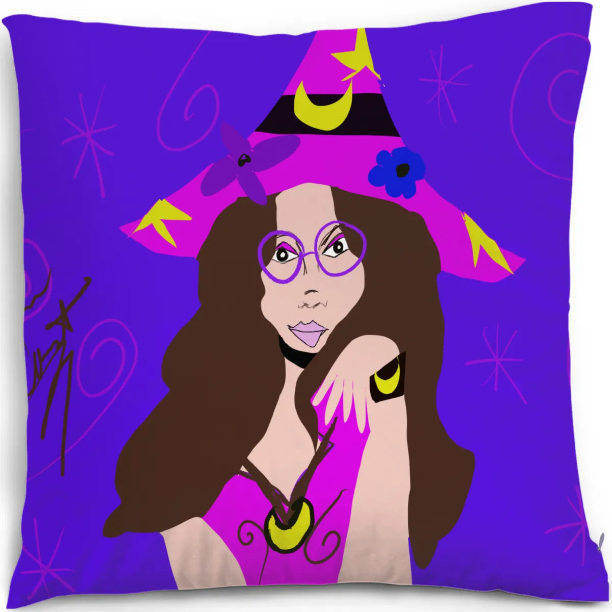 Hippie Witch Custom Square Throw Pillow