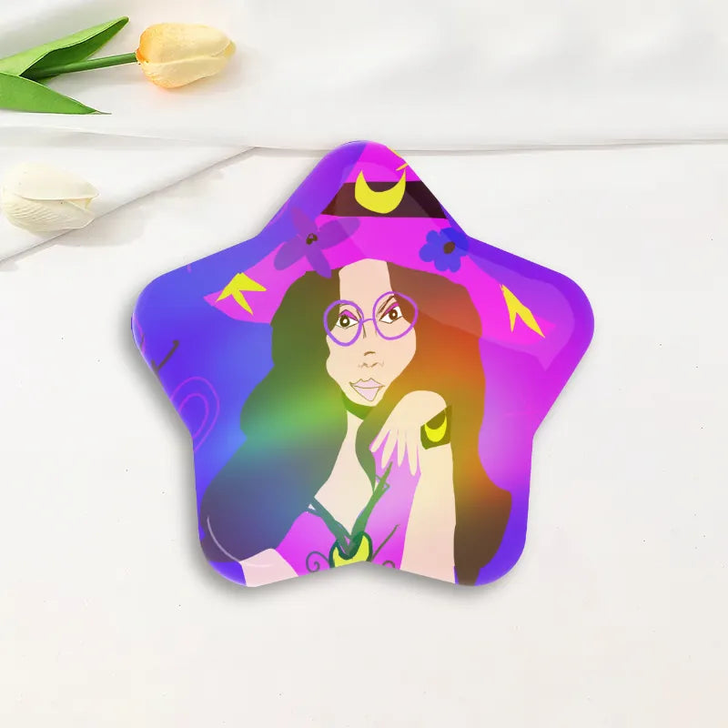 Hippie Witch Custom Star Button Pins