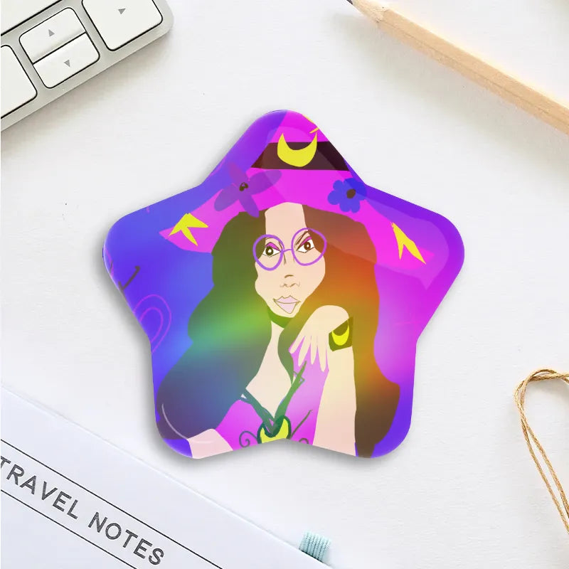 Hippie Witch Custom Star Button Pins